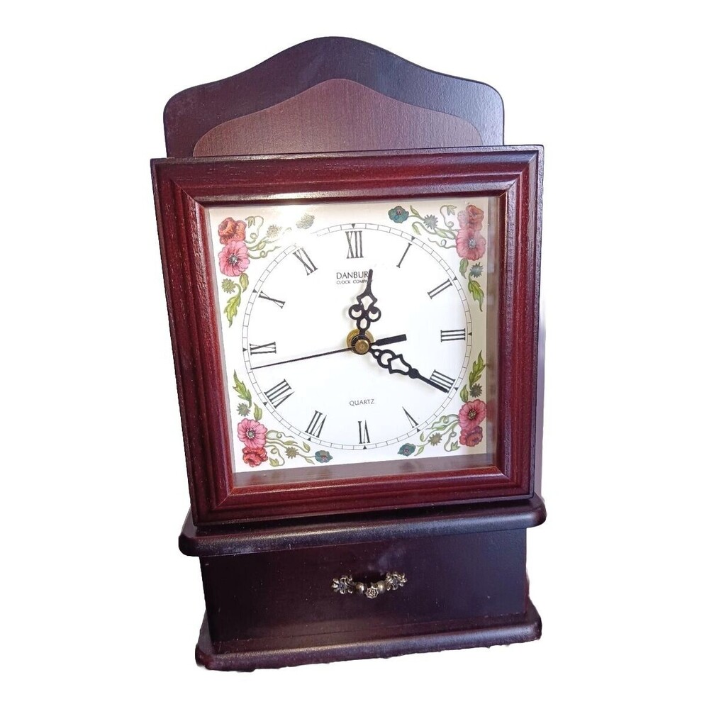 VTG Danbury Clock and Key ring holder Wall Mounted/ Sitting, Floral Pattern NOB